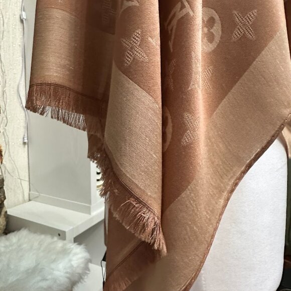 Women’s Beige Satin Shawl Scarf With Fringe Edges Size: 75 x 27 inches - Picture 5 of 6